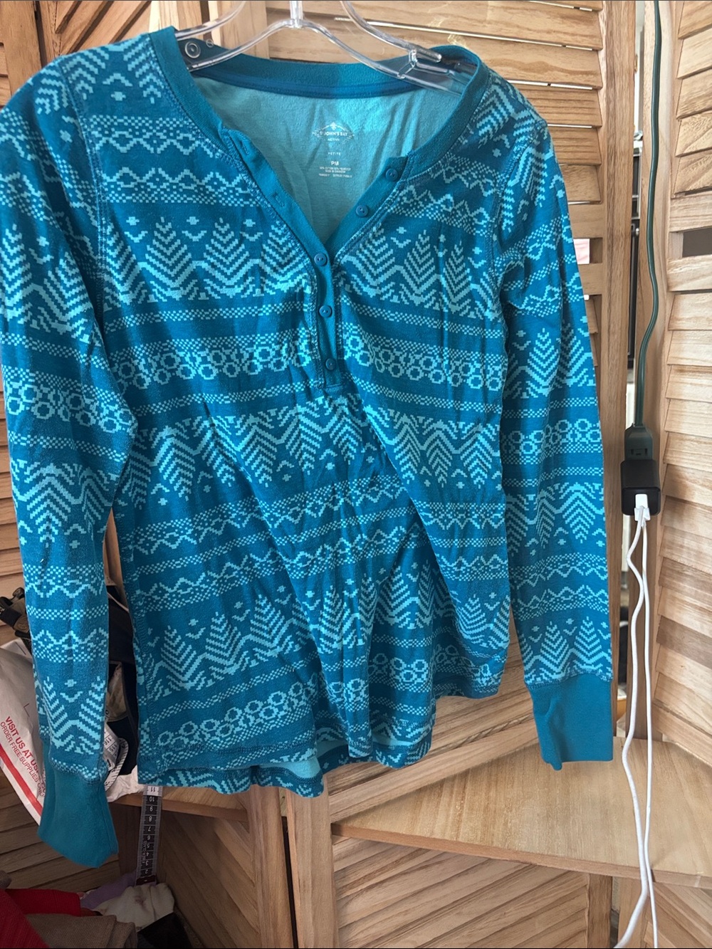 St John’s Bay Patterned Henley Long Sleeve Top Petite Medium